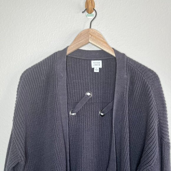 Peyton Jensen Evereve Gray chunky Knit Cardigan Sweater size Large - Picture 4 of 10